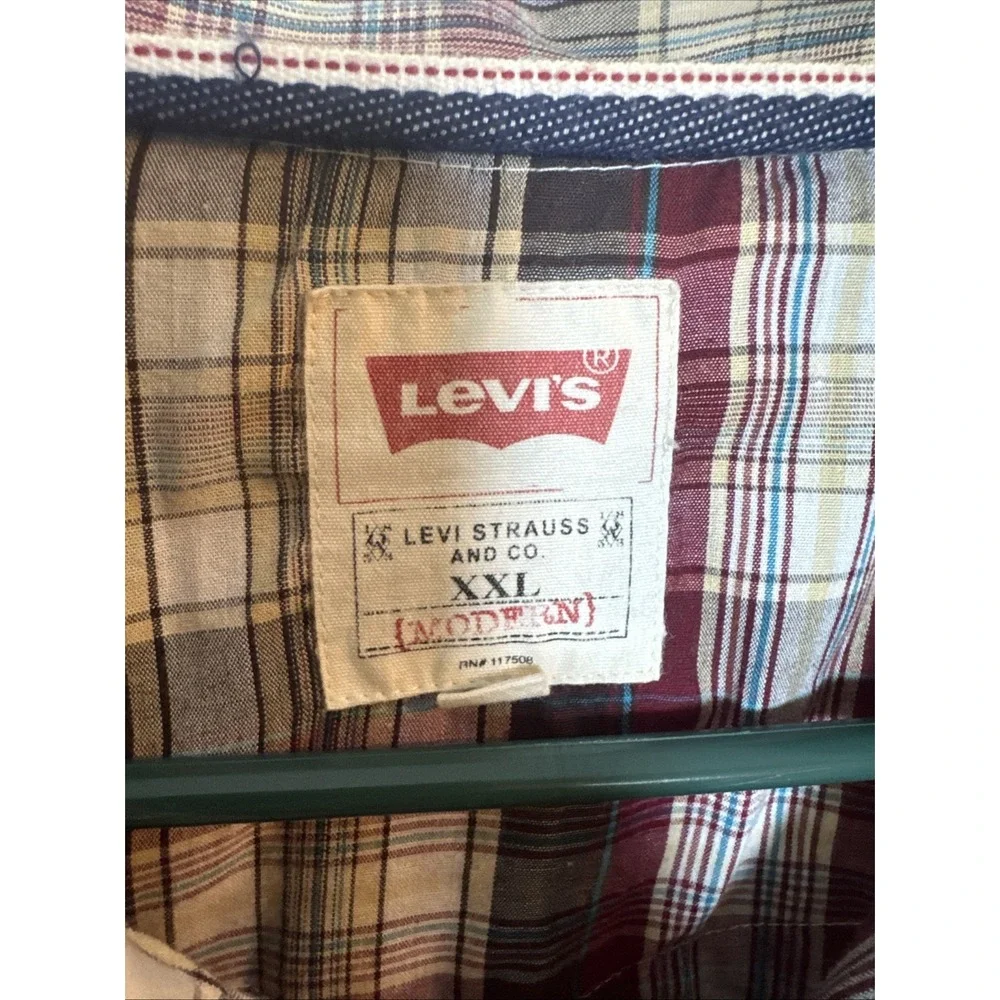 Levi's Men's XXL Plaid Western Pearl Snap Shirt Red Gray Long‎ Sleeve Cowboy